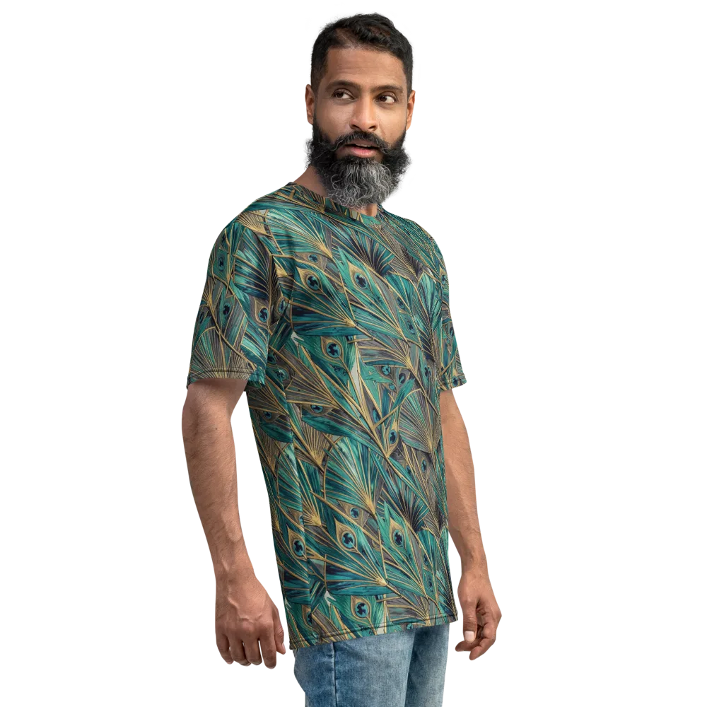 Peacock Tapestry on Men's Crew Neck T-Shirt — Right
