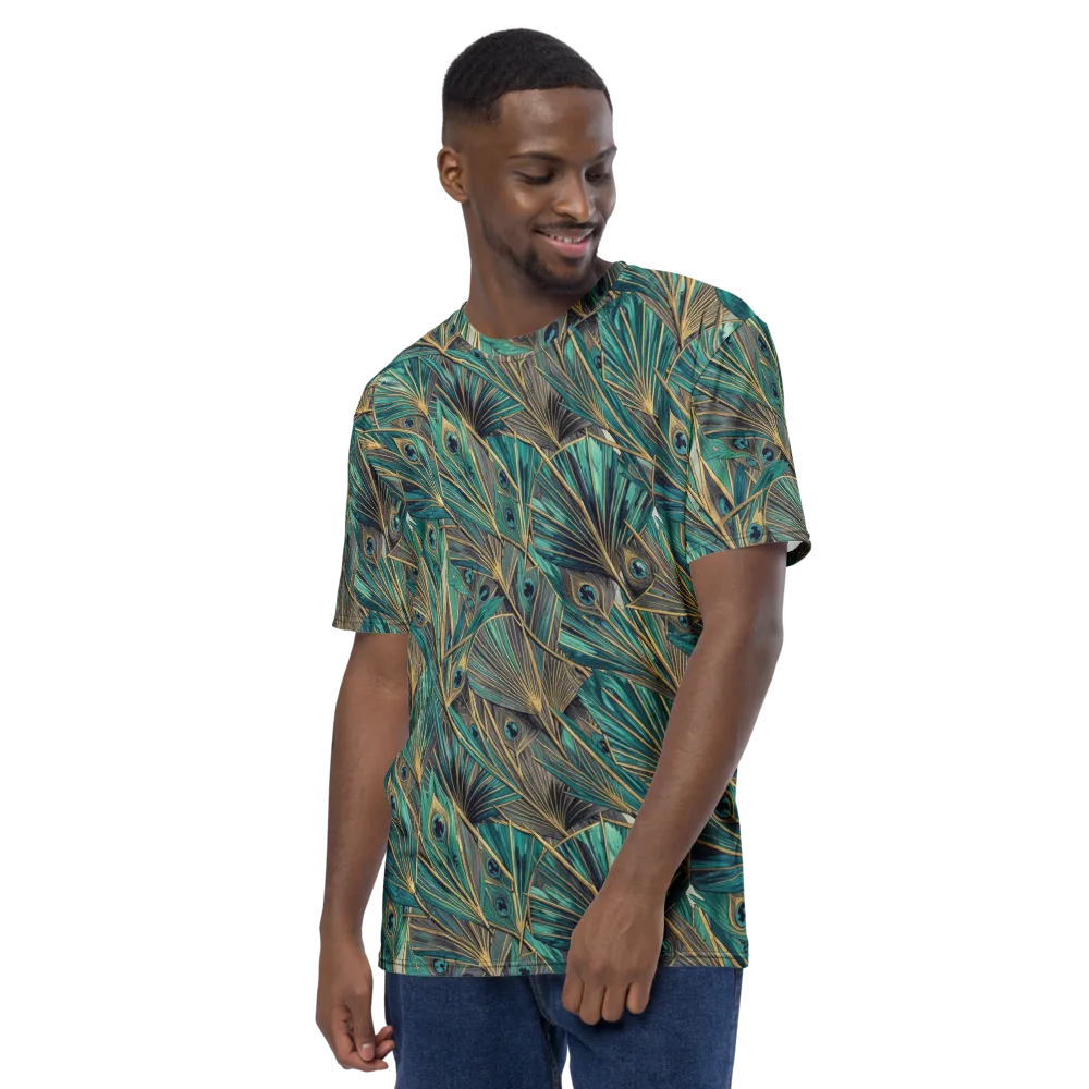 Peacock Tapestry on Men's Crew Neck T-Shirt — Left