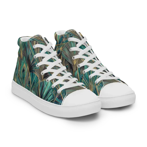 Peacock Tapestry on a Men's High Top Canvas Shoes