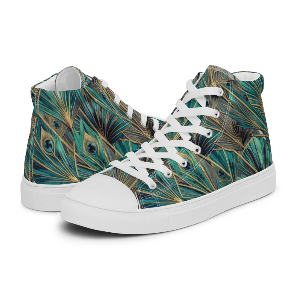 Peacock Tapestry on Men's High Top Canvas Shoes — Left