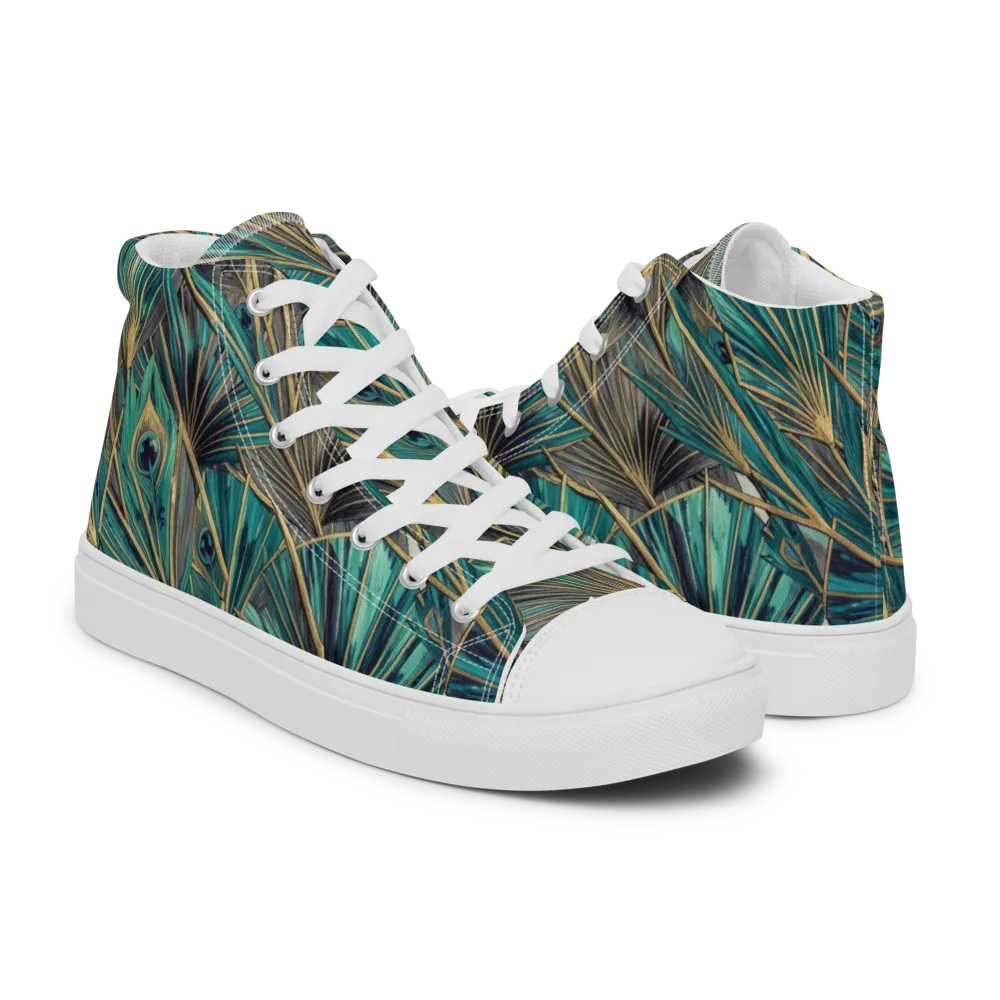 Peacock Tapestry on Men's High Top Canvas Shoes — Right
