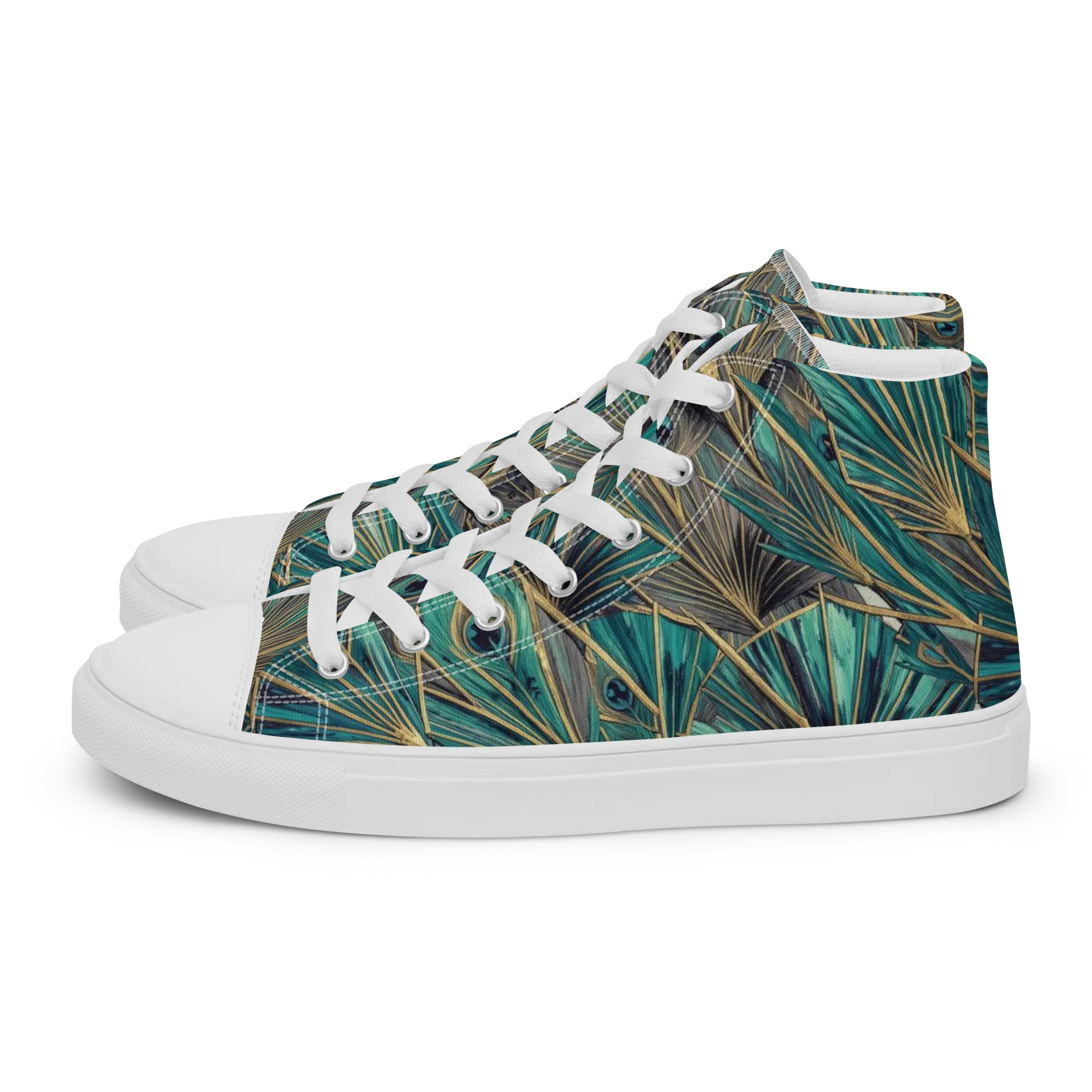Peacock Tapestry on Women's High Top Canvas Shoes — Left