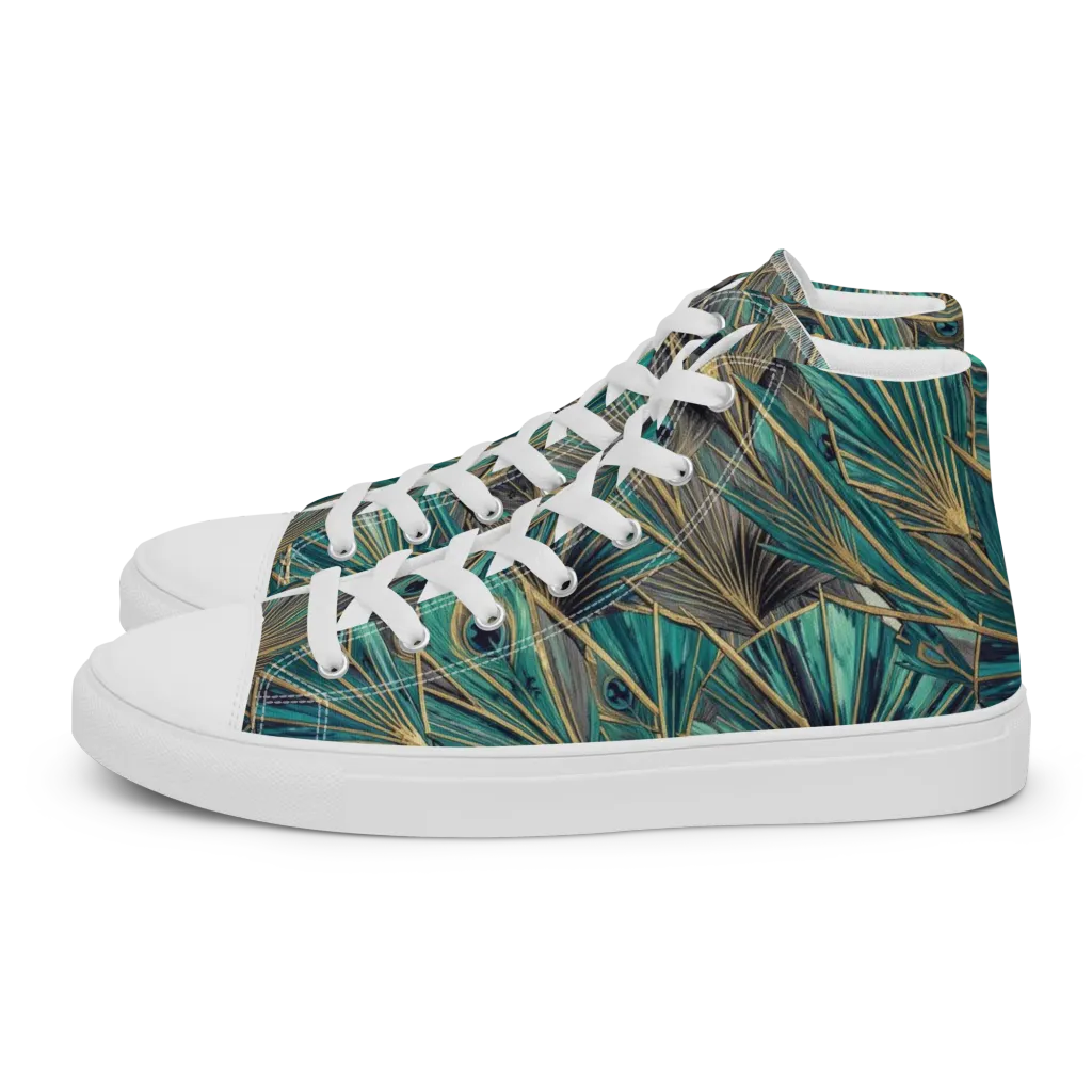 Peacock Tapestry on Women's High Top Canvas Shoes — Left