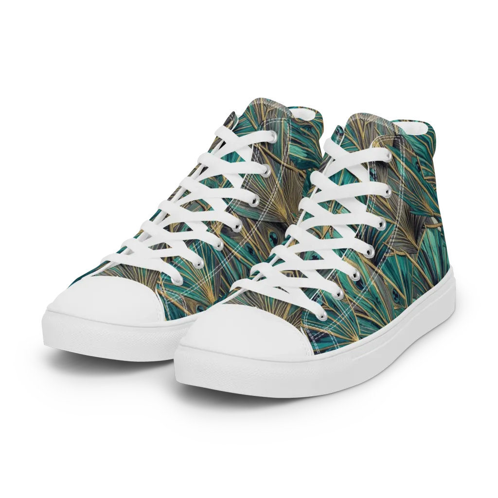 Peacock Tapestry on Women's High Top Canvas Shoes — Left Front