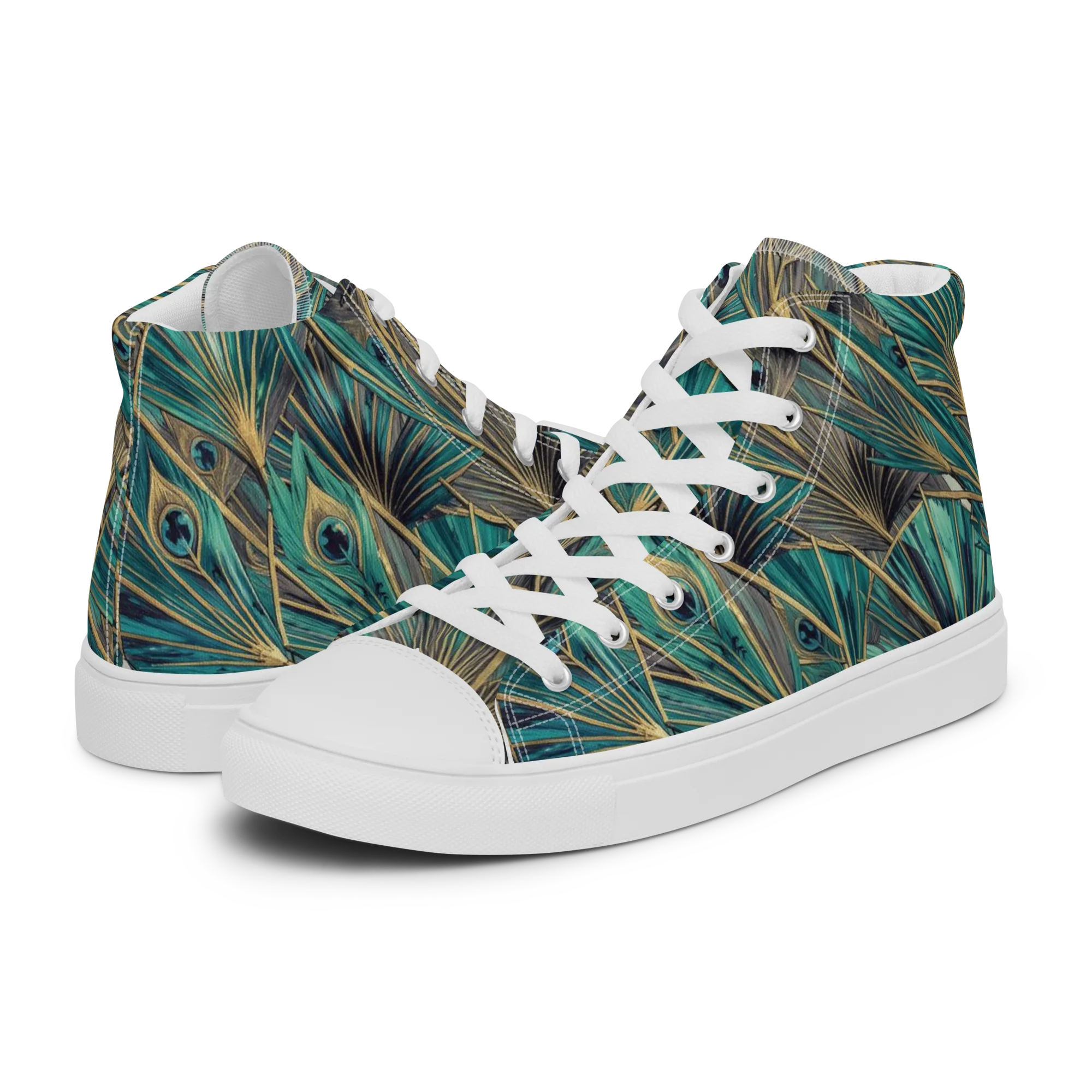 Peacock Tapestry on Women's High Top Canvas Shoes — Left