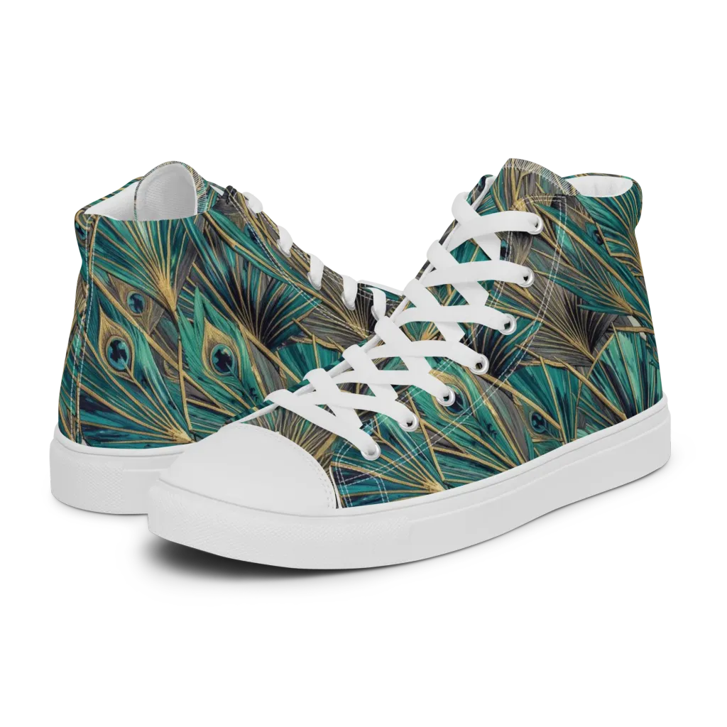 Peacock Tapestry on Women's High Top Canvas Shoes — Left