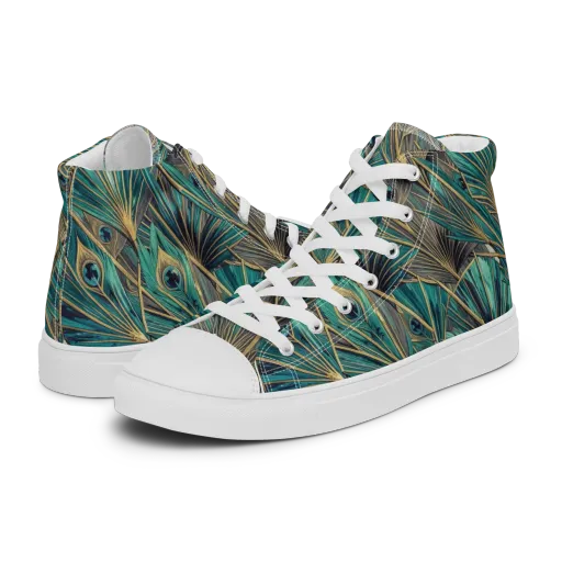 Peacock Tapestry on a Women's High Top Canvas Shoes