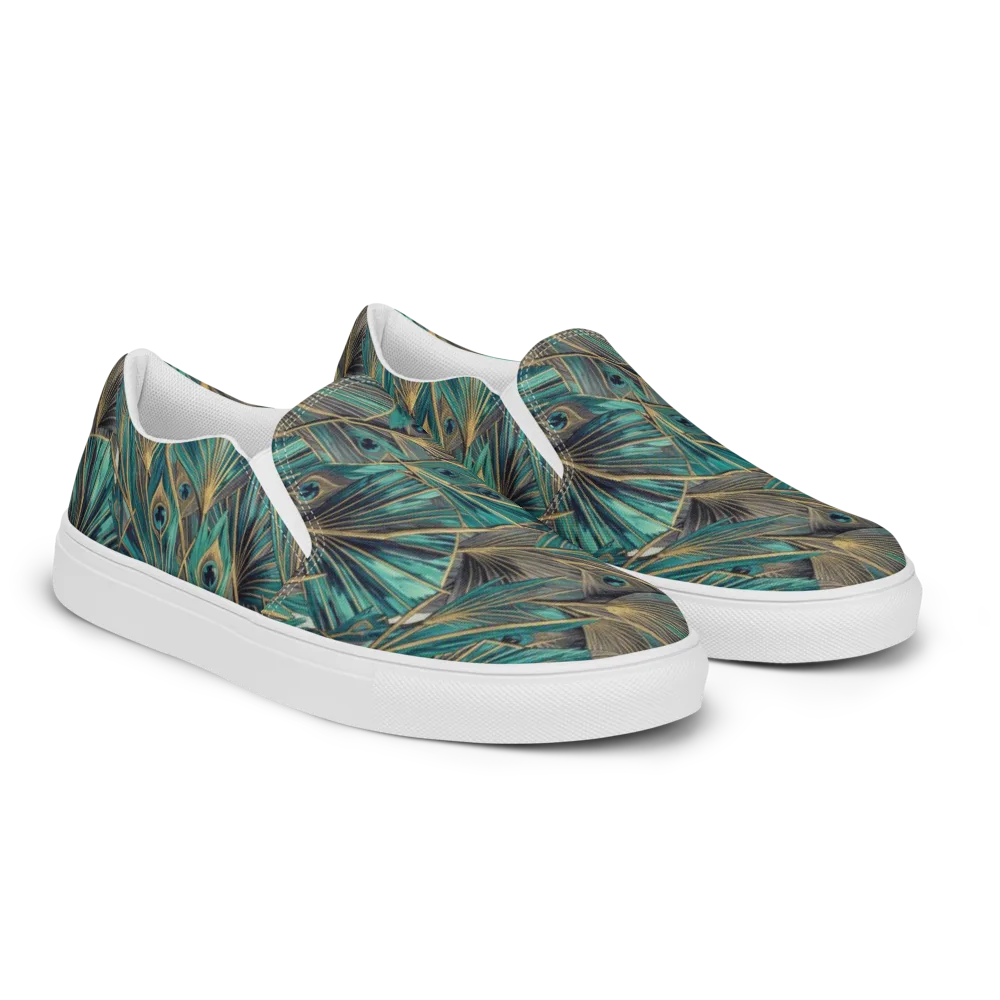 Peacock Tapestry on Men's Slip-On Canvas Shoes — Right Front