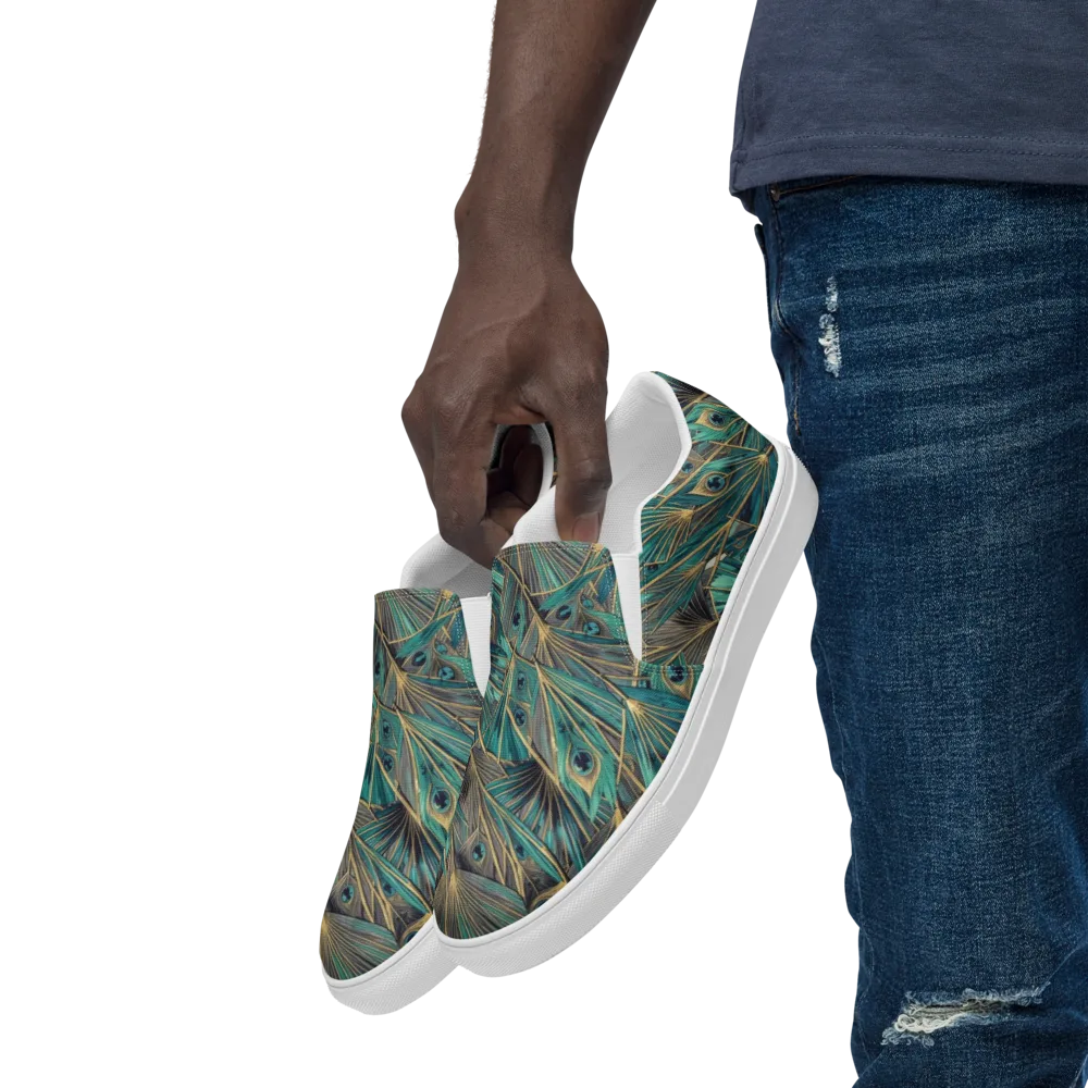 Peacock Tapestry on Men's Slip-On Canvas Shoes — Left Front