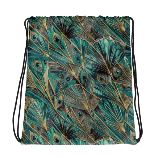 Peacock Tapestry on a Drawstring Bag