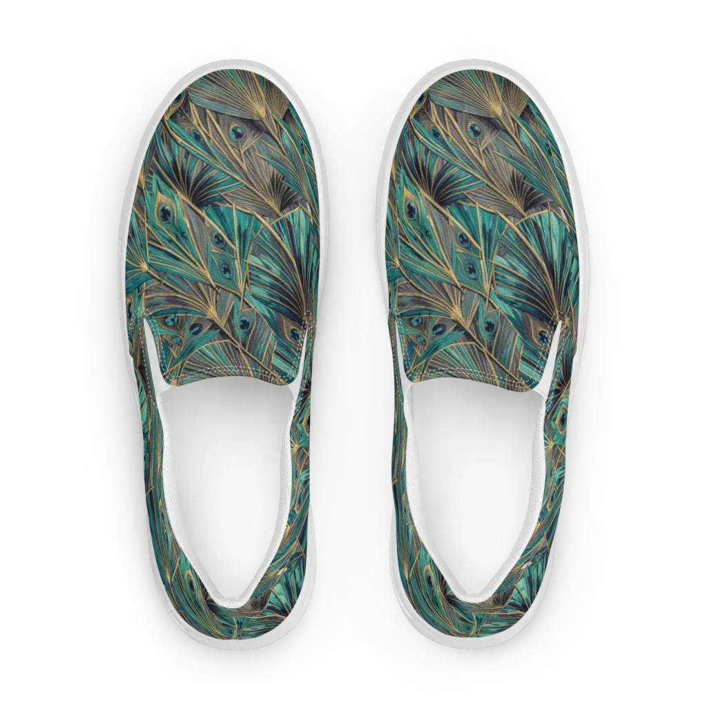 Peacock Tapestry on Women's Slip-On Canvas Shoes — Front