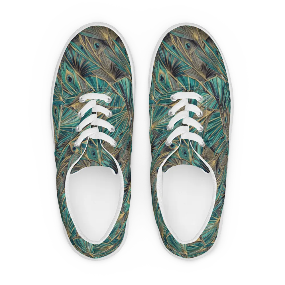Peacock Tapestry on Men's Lace-Up Canvas Shoes — Front