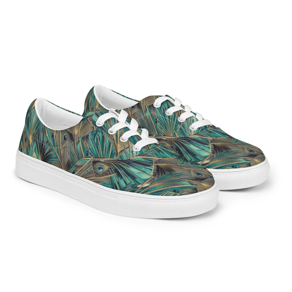 Peacock Tapestry on Men's Lace-Up Canvas Shoes — Right Front