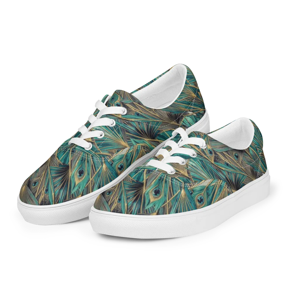 Peacock Tapestry on Men's Lace-Up Canvas Shoes — Left Front