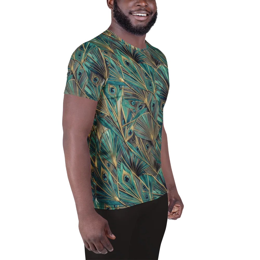 Peacock Tapestry on Men's Athletic T-Shirt — Right