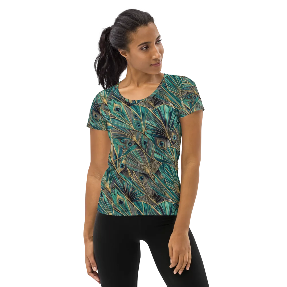 Peacock Tapestry on Women's Athletic T-Shirt — Front