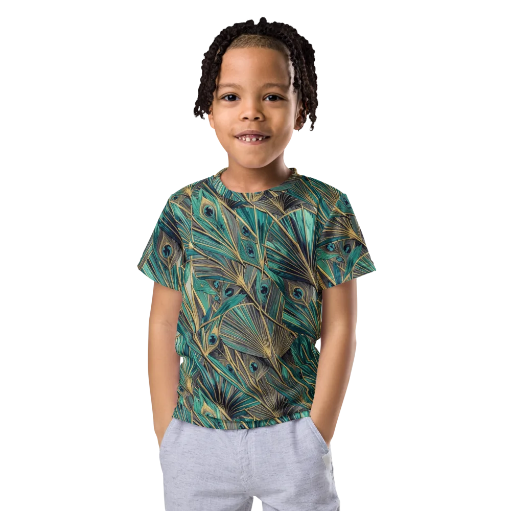 Peacock Tapestry on Kids Crew Neck T-Shirt — Front