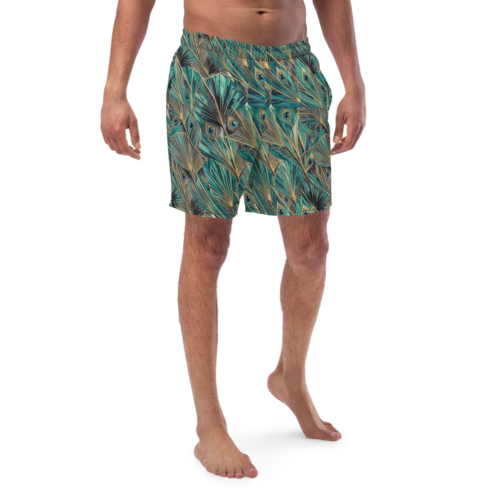 Peacock Tapestry on Swim Trunks — Front