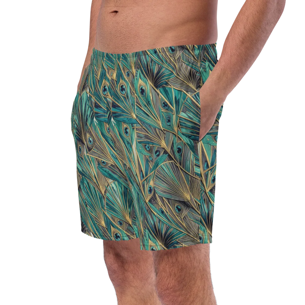 Peacock Tapestry on Swim Trunks — Left Front