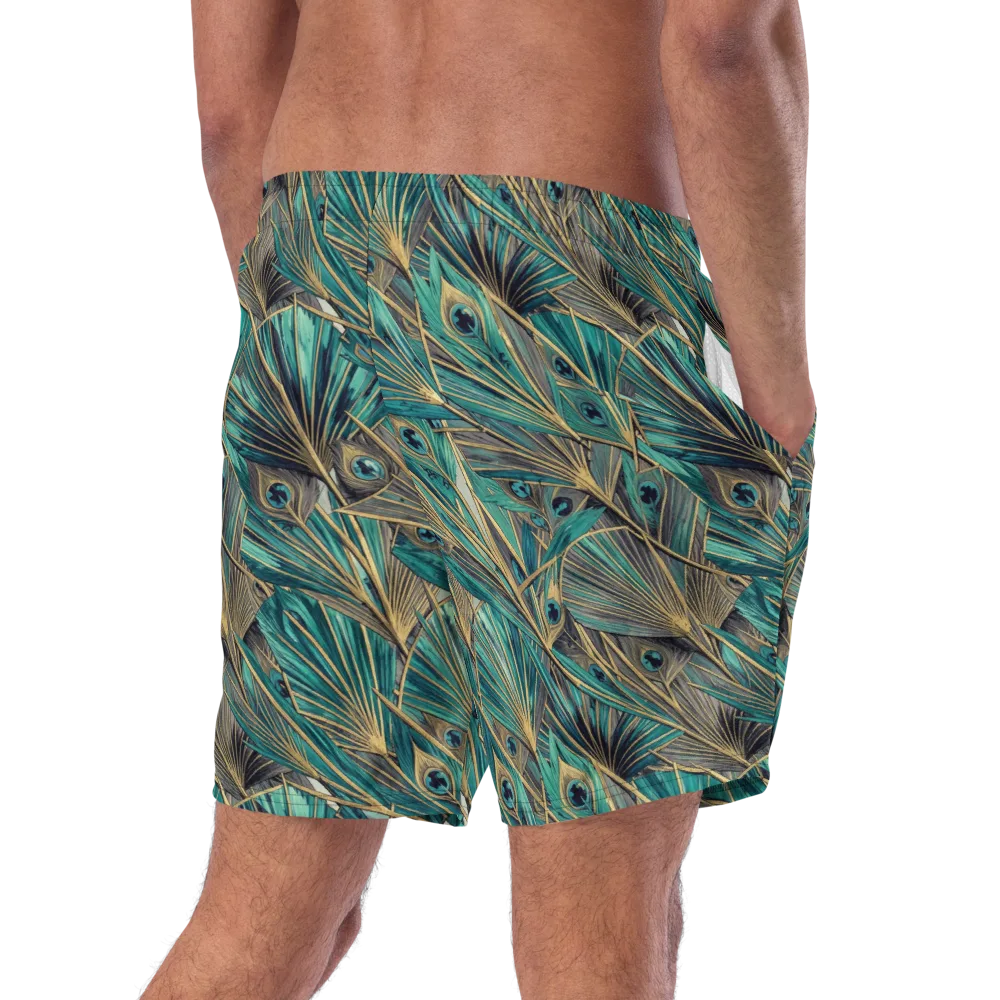 Peacock Tapestry on Swim Trunks — Right Back