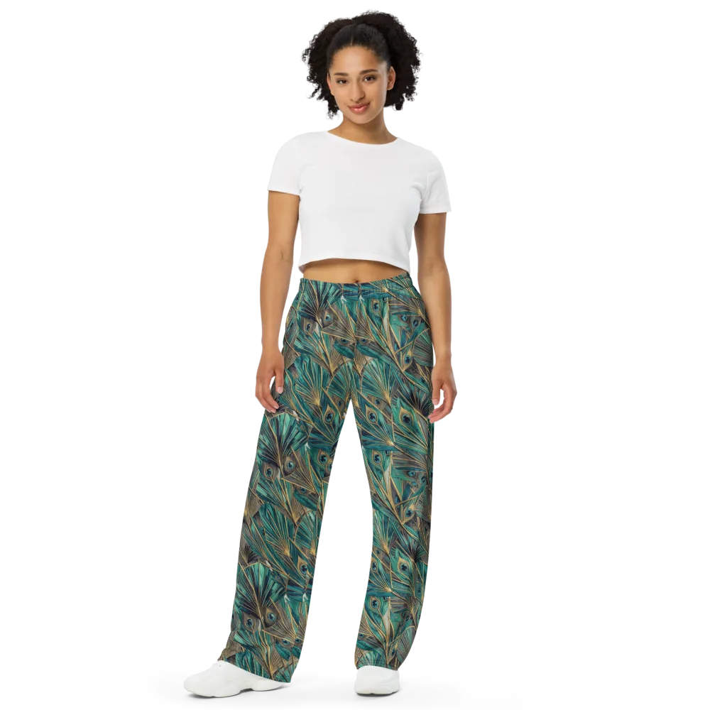 Peacock Tapestry on Wide-Leg Pants — Front