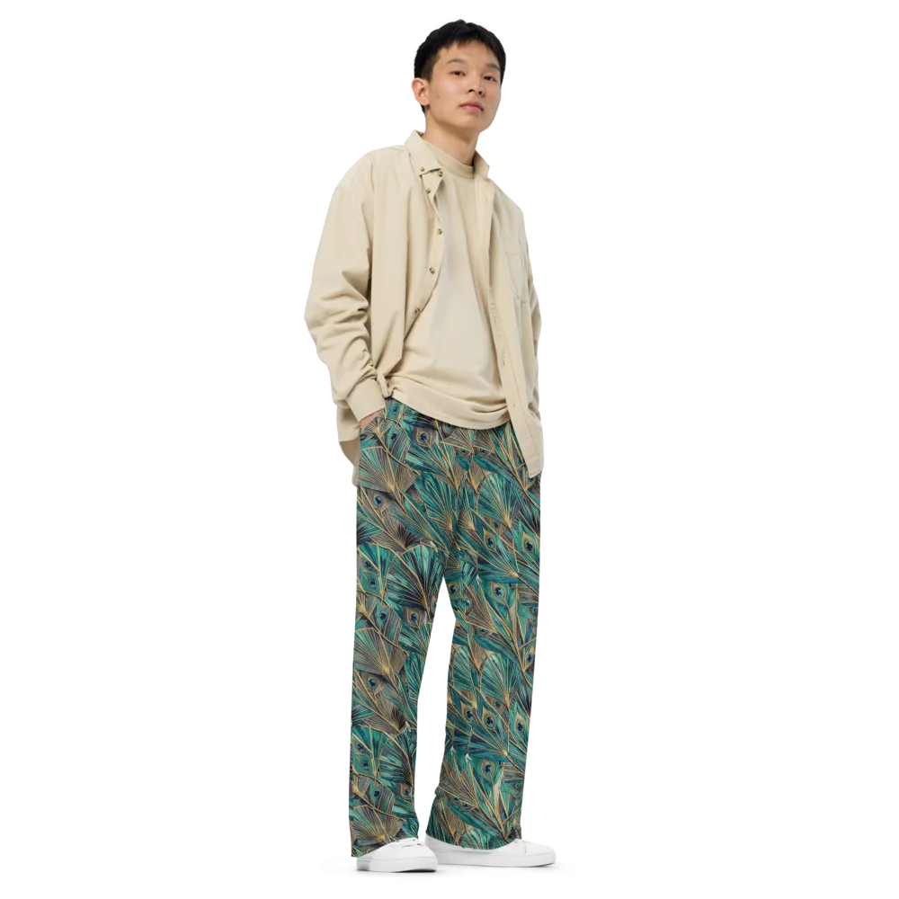 Peacock Tapestry on Wide-Leg Pants — Right Front