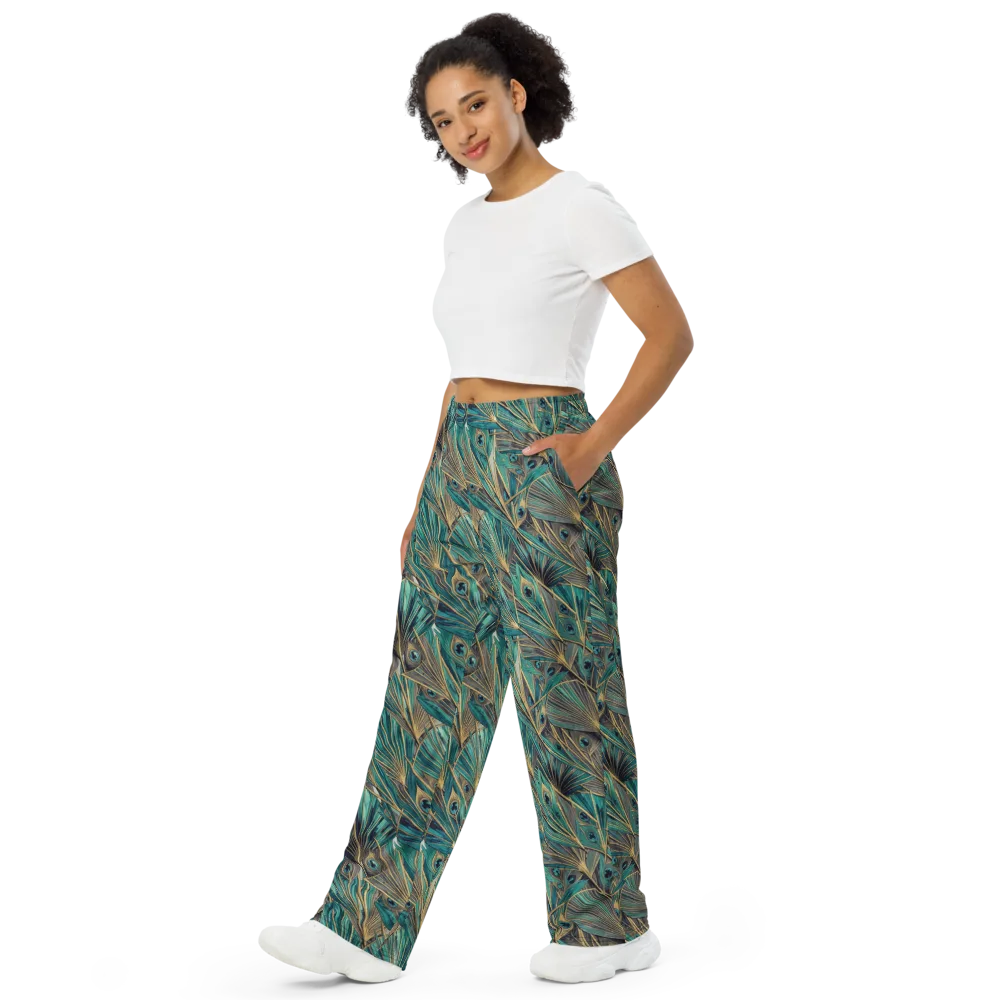 Peacock Tapestry on Wide-Leg Pants — Left Front