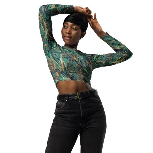 Peacock Tapestry on a Long Sleeve Crop Top