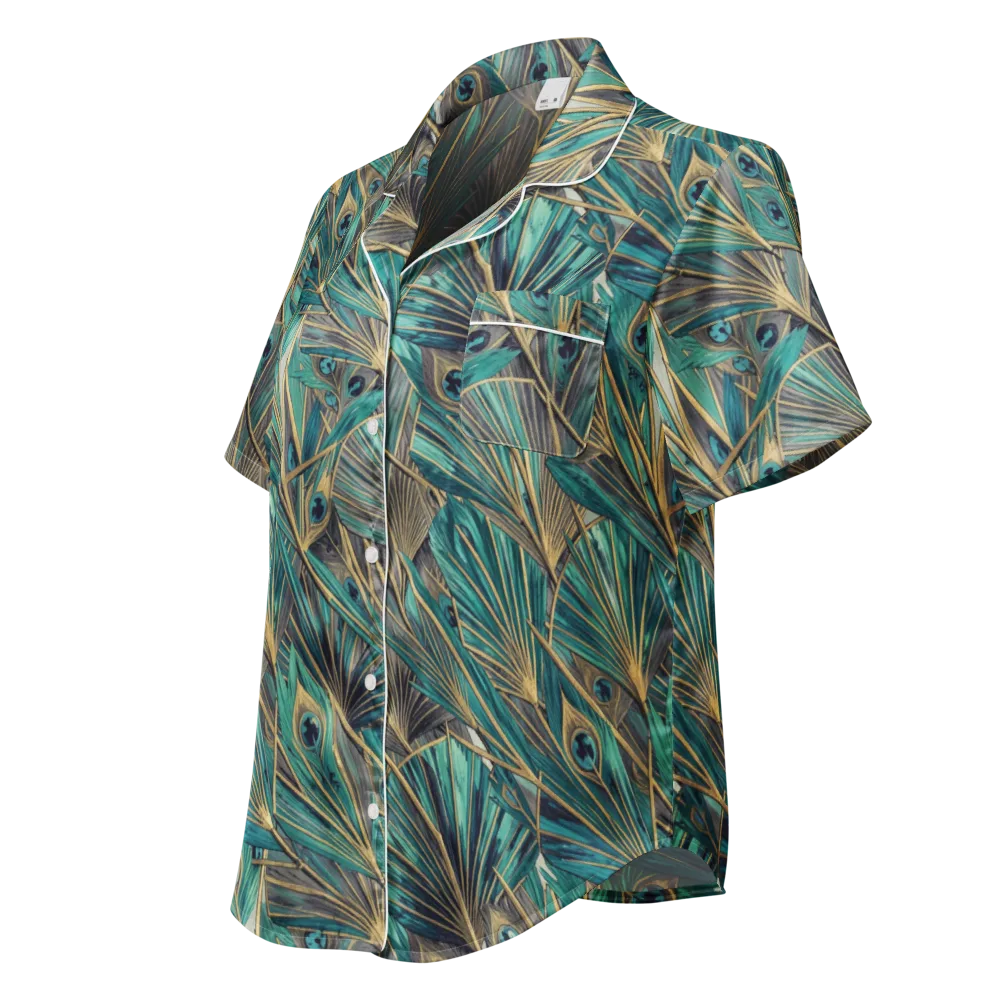 Peacock Tapestry on Women's Short Sleeve Pajama Top — Left Front
