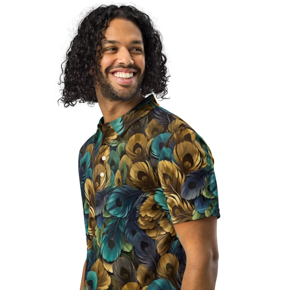 Peacock Afterglow on Men's Slim Fit Polo Shirt — Left Front