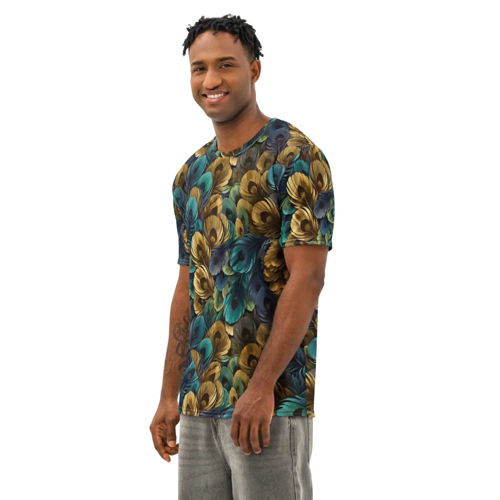 Peacock Afterglow on Men's Cotton Crew Neck T-Shirt — Left Front