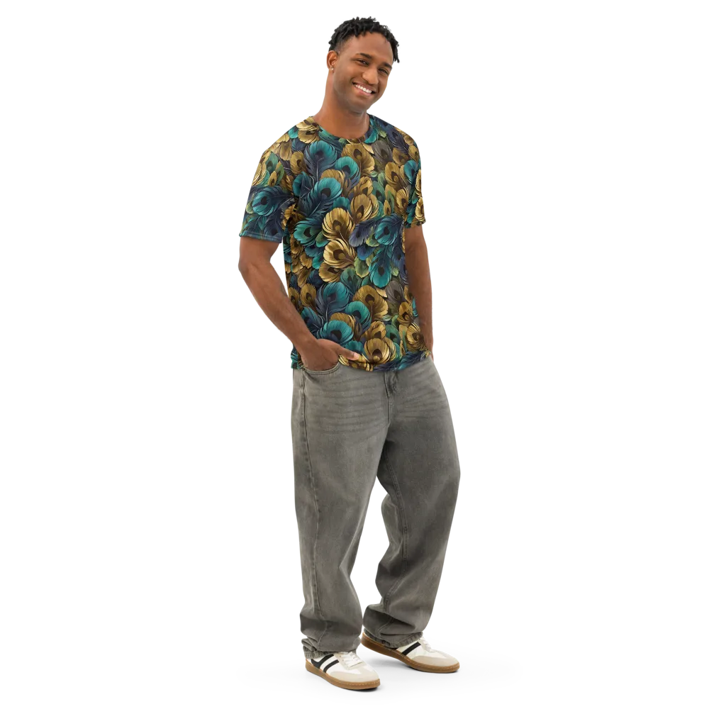 Peacock Afterglow on Men's Cotton Crew Neck T-Shirt — Right Front