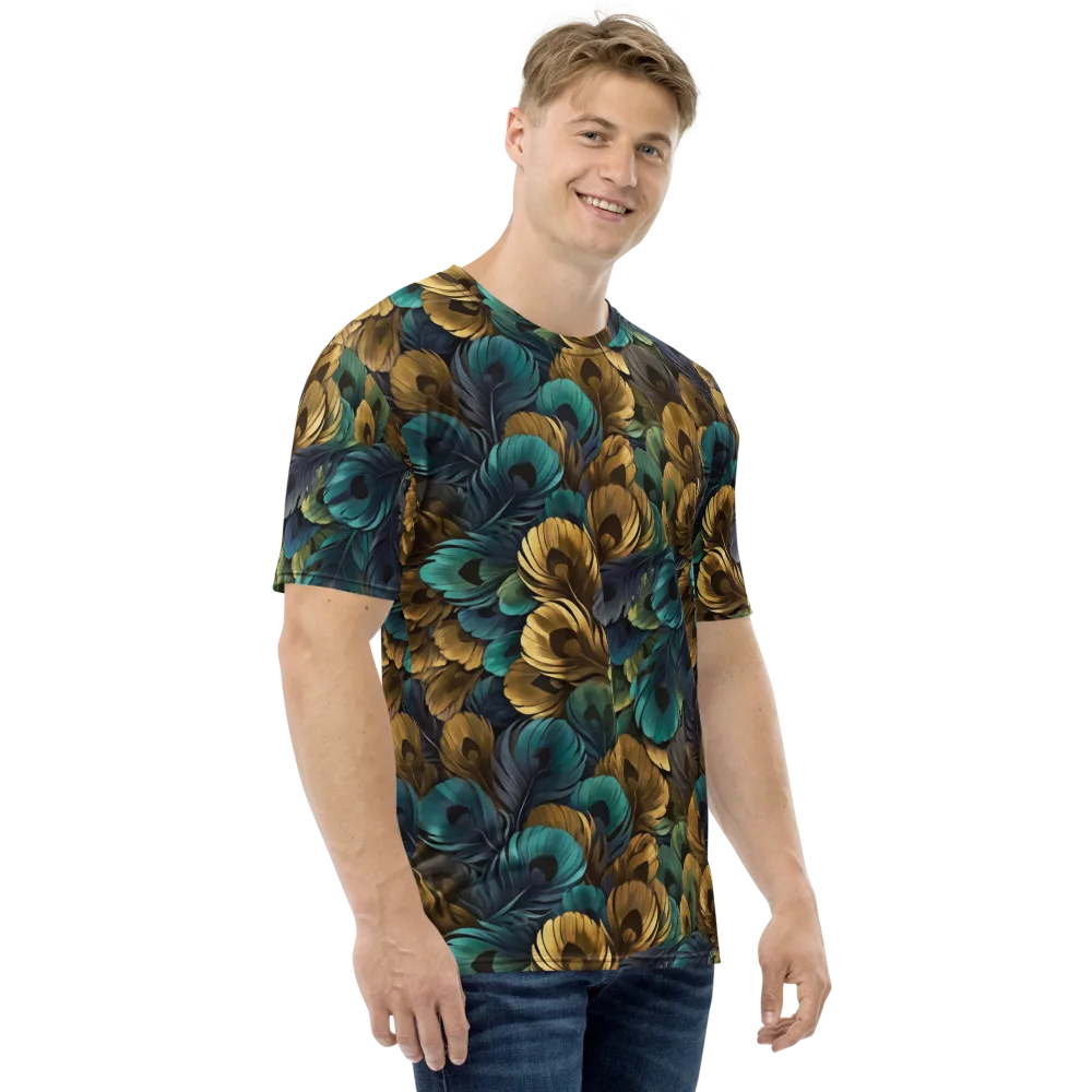Peacock Afterglow on Men's Crew Neck T-Shirt — Right