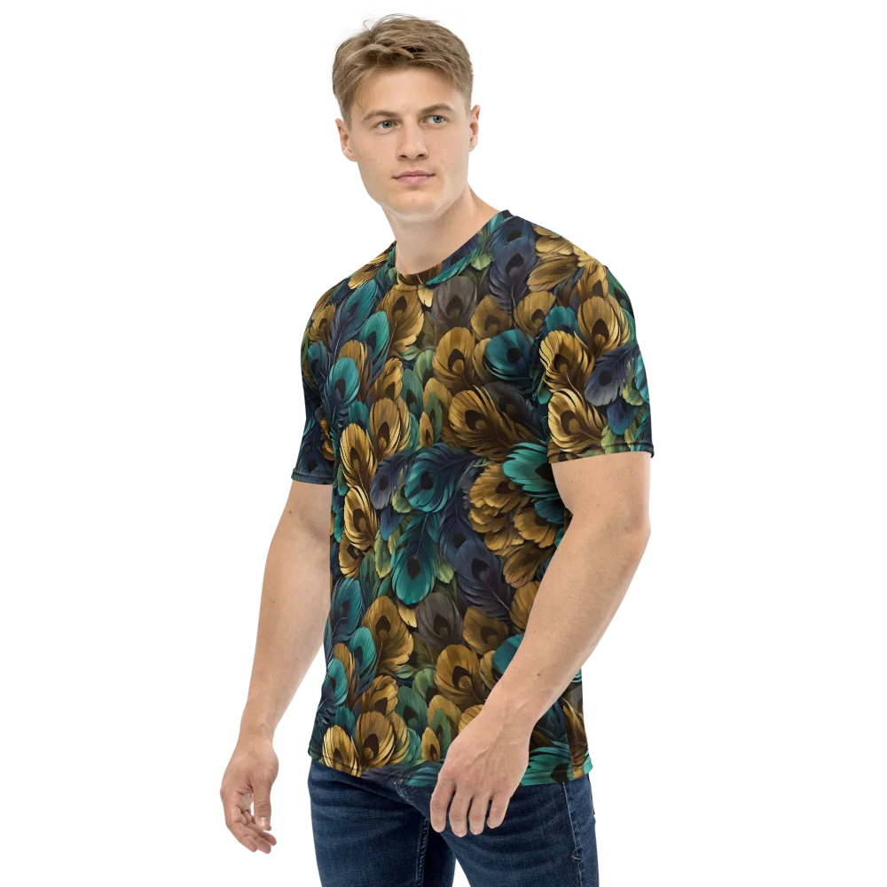 Peacock Afterglow on Men's Crew Neck T-Shirt — Left