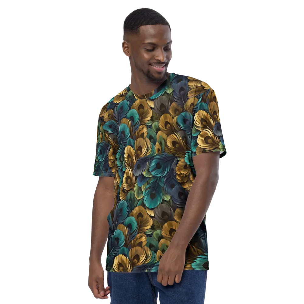 Peacock Afterglow on Men's Crew Neck T-Shirt — Left