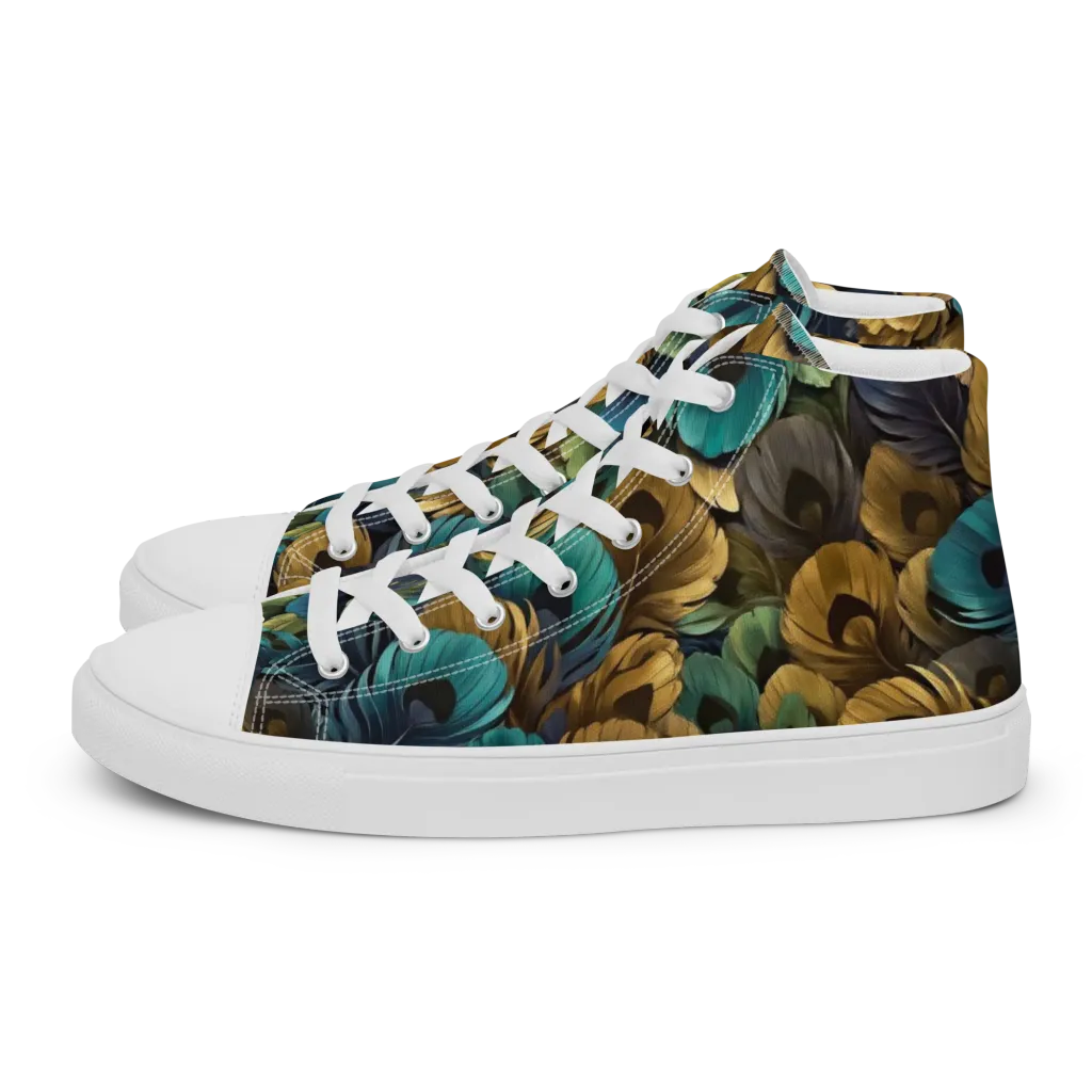 Peacock Afterglow on Men's High Top Canvas Shoes — Left
