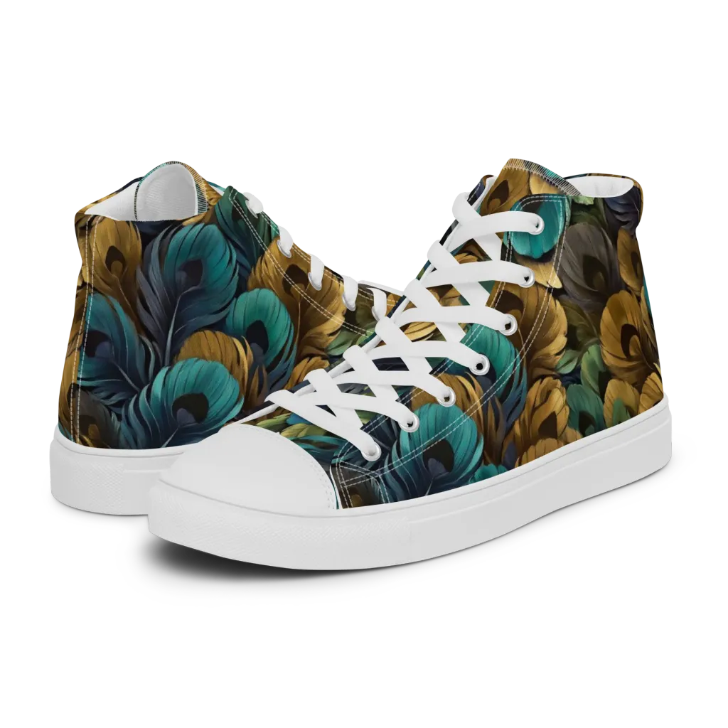 Peacock Afterglow on Men's High Top Canvas Shoes — Left