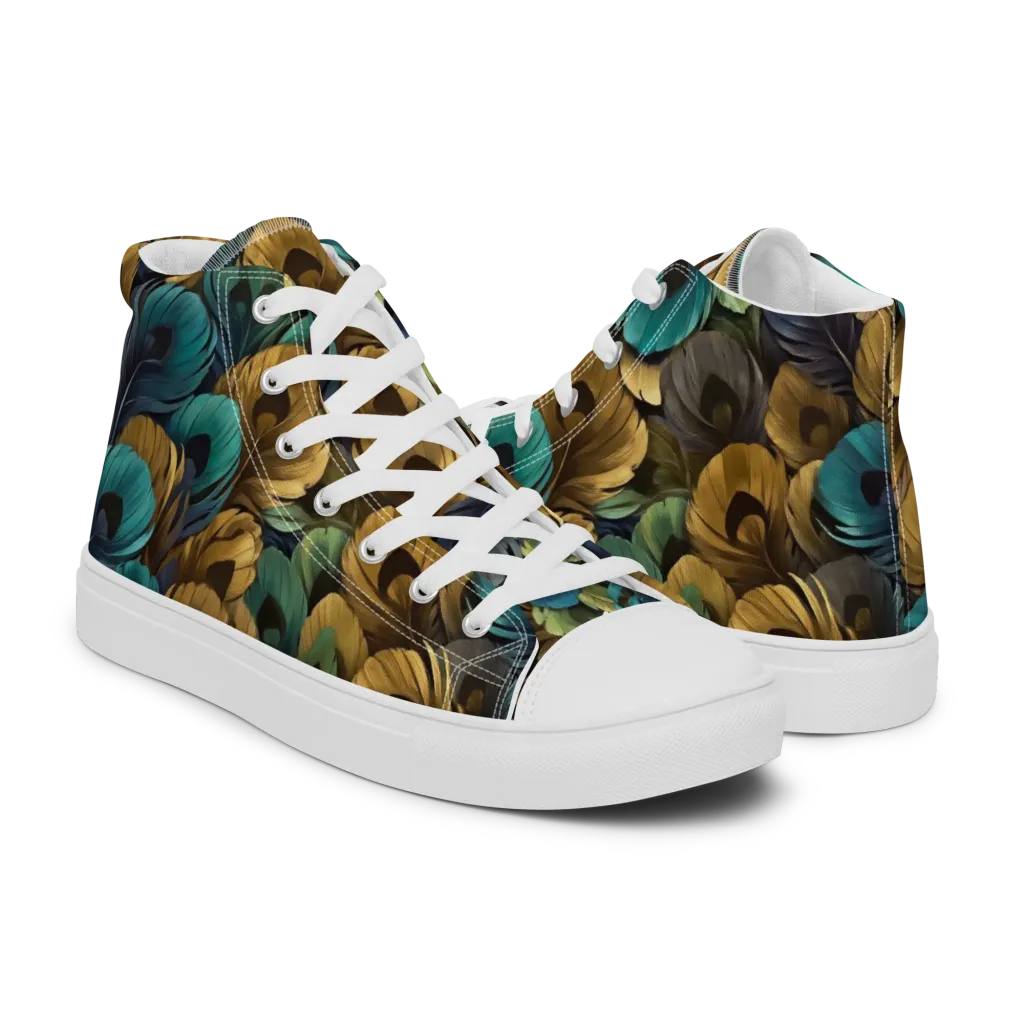 Peacock Afterglow on Men's High Top Canvas Shoes — Right