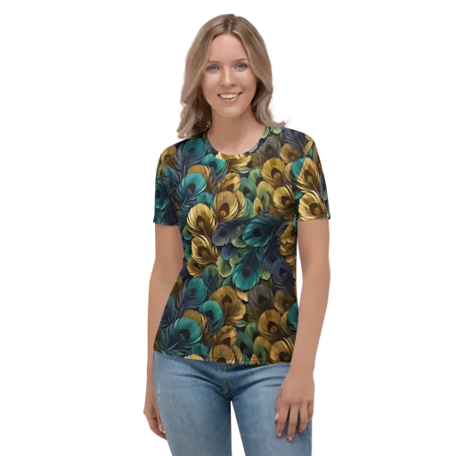 Peacock Afterglow on a Women's Crew Neck T-Shirt