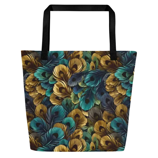 Peacock Afterglow on a Large Tote Bag W/ Pocket