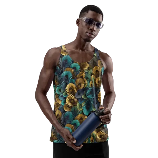 Peacock Afterglow on a Men's Tank Top