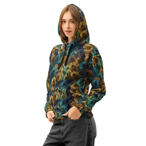 Peacock Afterglow on a Cotton Hoodie