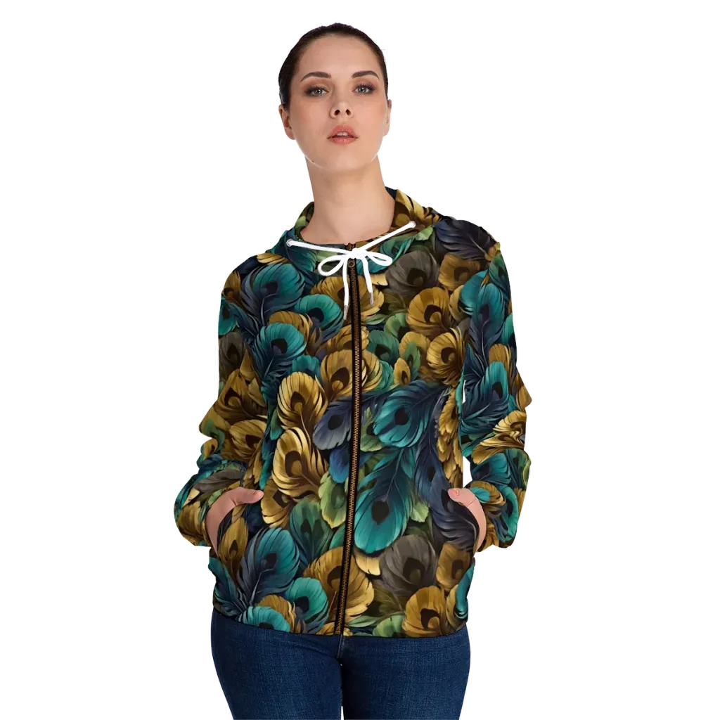 Peacock Afterglow on Women's Full-Zip Hoodie — Front On Person
