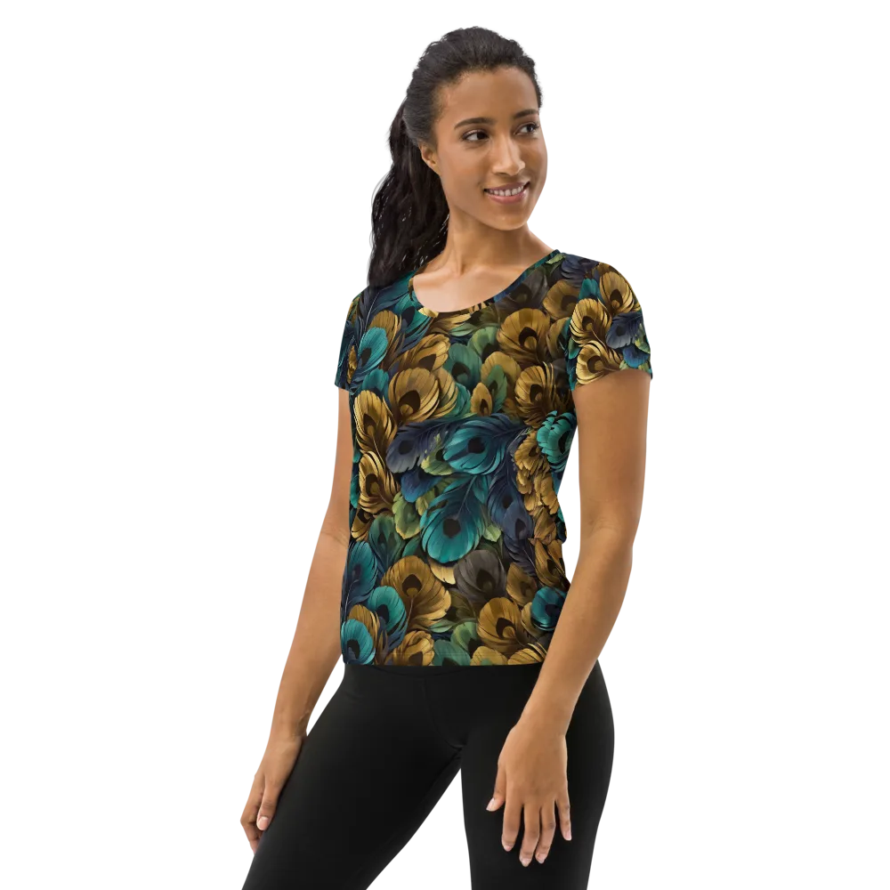 Peacock Afterglow on Women's Athletic T-Shirt — Left