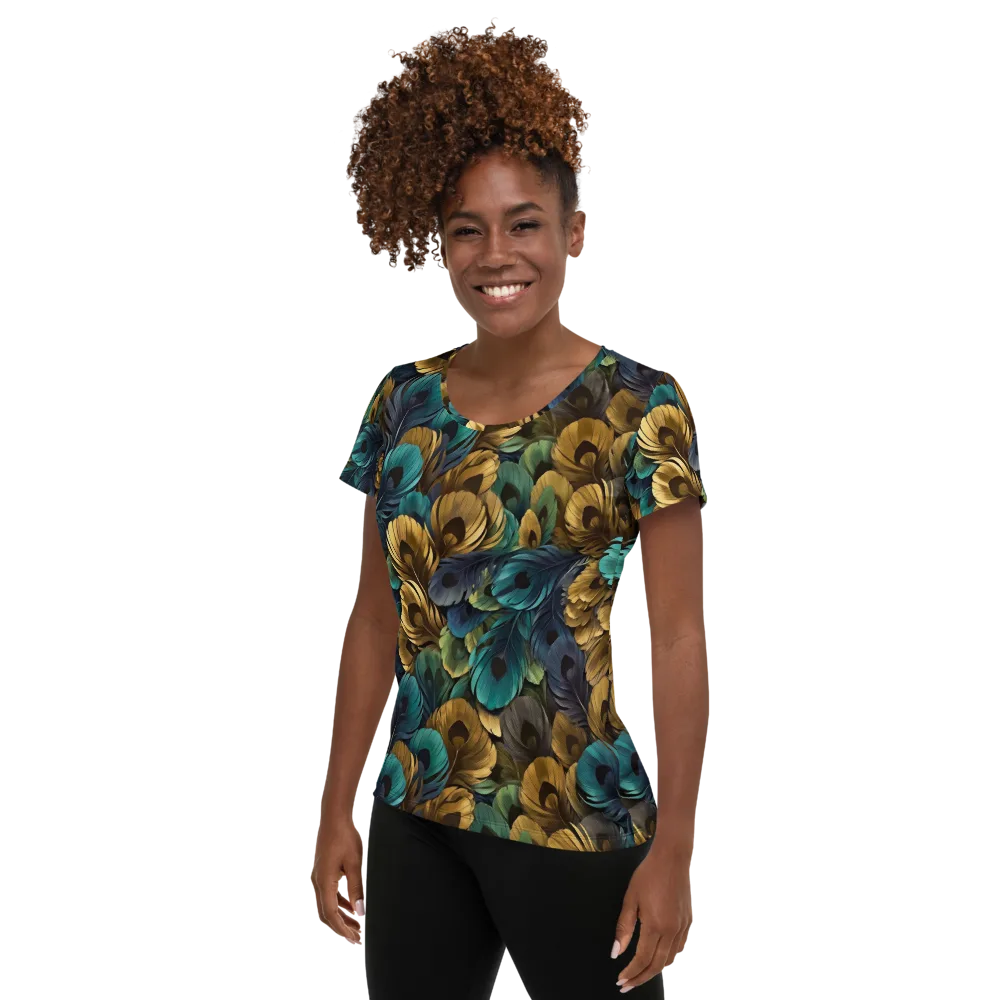Peacock Afterglow on Women's Athletic T-Shirt — Left