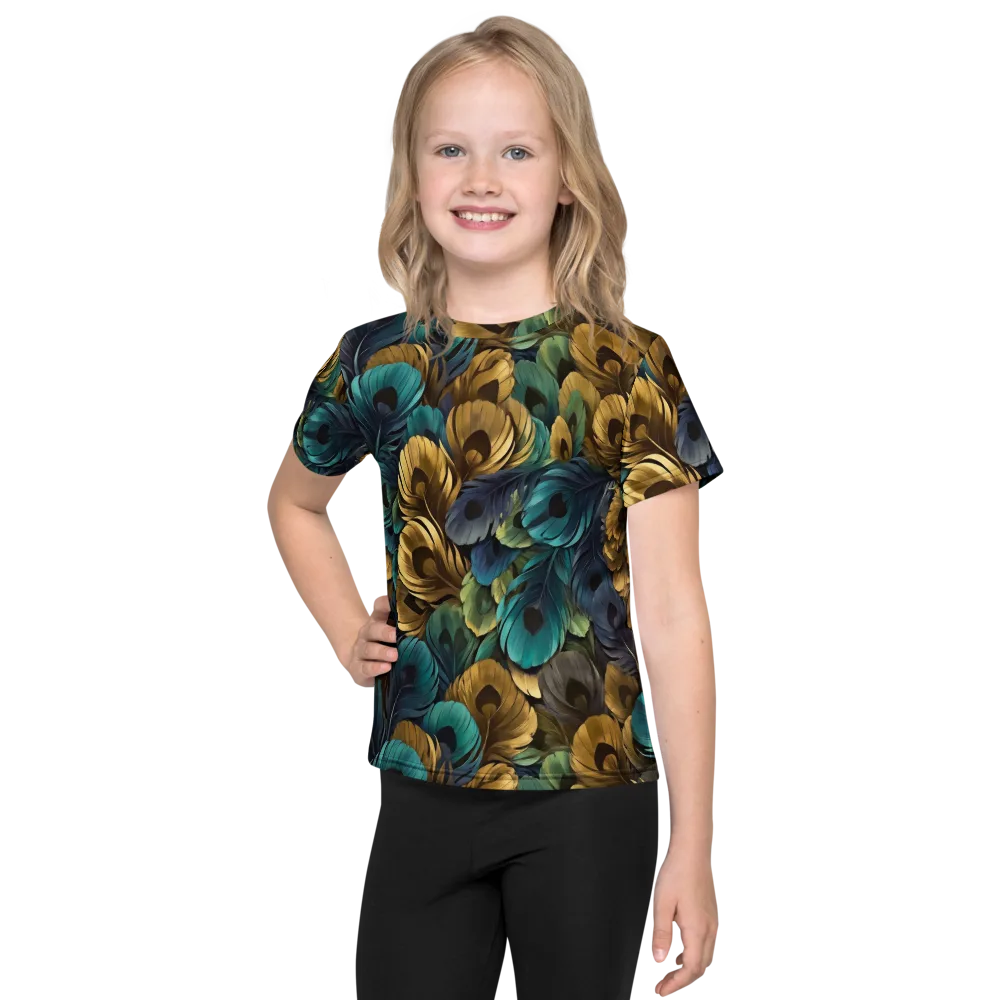 Peacock Afterglow on Kids Crew Neck T-Shirt — Front