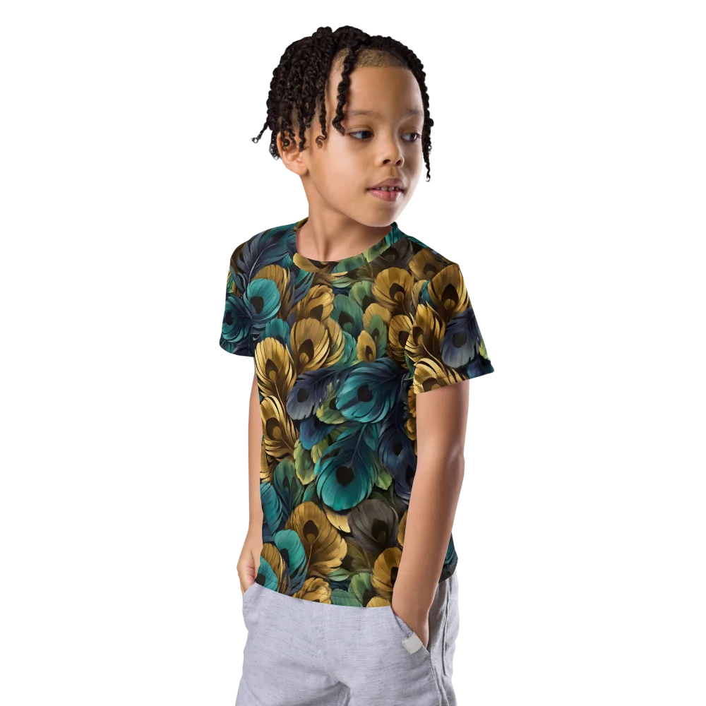 Peacock Afterglow on Kids Crew Neck T-Shirt — Left Front