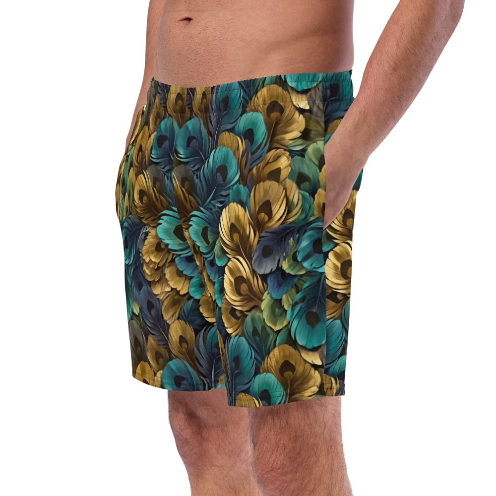 Peacock Afterglow on Swim Trunks — Left Front