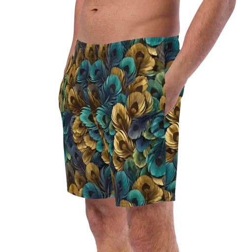 Peacock Afterglow on a Swim Trunks