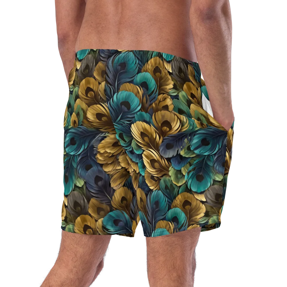 Peacock Afterglow on Swim Trunks — Right Back